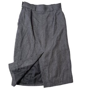 Vintage Yves Saint Laurent Variation Wool Herringbone Midi Skirt Gray Size 40